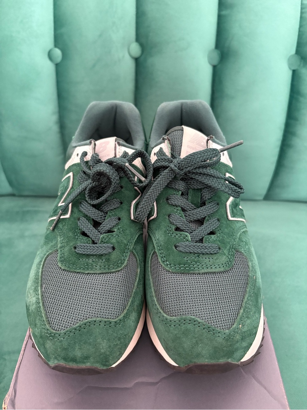New Balance Women’s 574+ Platform Sneaker - Dark Green/White - Picture 6 of 7